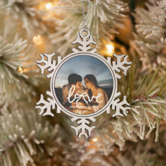 Ornement Flocon De Neige Montre de couple personnalisée avec photo et typog