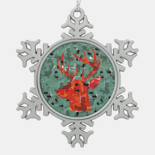 Ornement Flocon De Neige Mosaïque de silhouette de tête de cerf