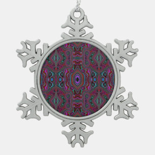 Ornement Flocon De Neige Motif Abstrait Vert Mousse de Mer et Magenta Tripa