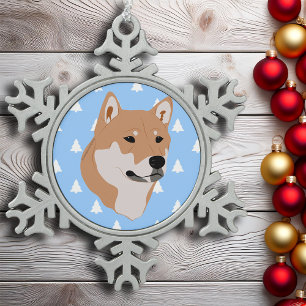 Ornement Flocon De Neige Motif d'arbre de Noël blanc Shiba Inu Dog