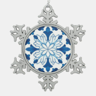 Ornement Flocon De Neige Motif de carreaux bleu azulejos Vintage