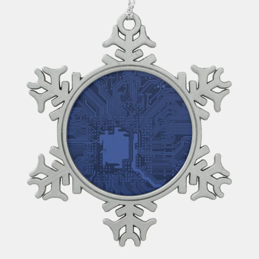 Ornement Flocon De Neige Motif de carte mère Geek bleu (Devant)