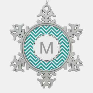 Ornement Flocon De Neige Motif zigzag chevron sarcelle moderne, cool, branc