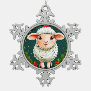 Ornement Flocon De Neige Mouton de Noël de dessin animé