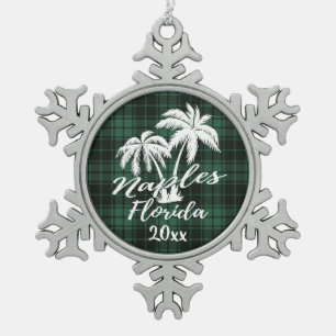 Ornement Flocon De Neige Naples Beach Floride Palm Green Plaid