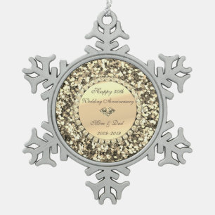 Ornement Flocon De Neige Noces de diamant 50 ans de mariage paillettes doré