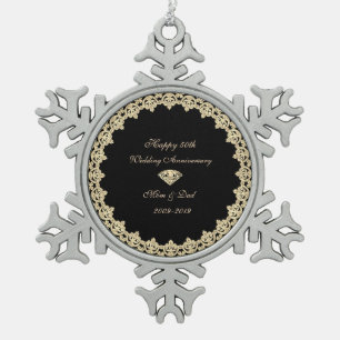Ornement Flocon De Neige Noces de diamant d'or 50e anniversaire de mariage