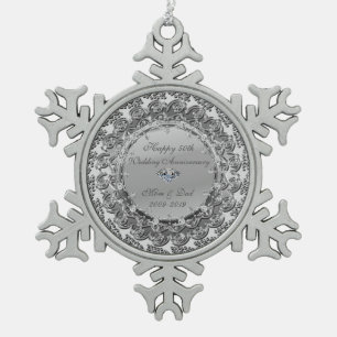Ornement Flocon De Neige Noces de diamant Fleurs argentées 50e anniversaire