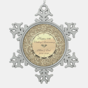 Ornement Flocon De Neige Noces de diamant pailleté or 50 ans de mariage