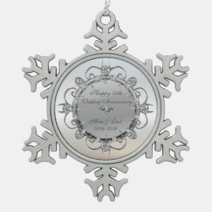 Ornement Flocon De Neige Noces de diamants élégants argent 50e anniversaire