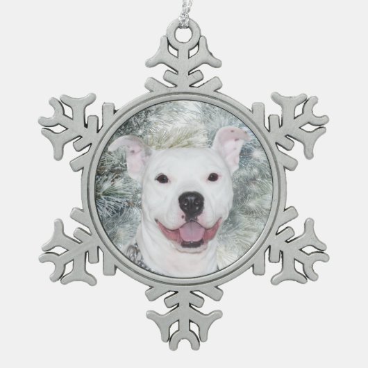 Ornement Flocon De Neige Noël blanc de pitbull (Devant)