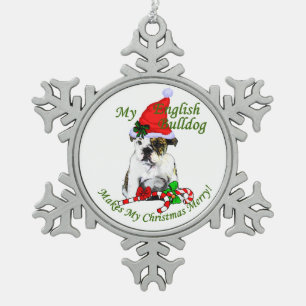 Ornement Flocon De Neige Noël de Bulldog anglais