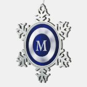 Ornement Flocon De Neige Noël du Monogramme d'argent bleu (Vue impression)