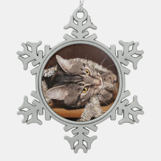 Ornement Flocon De Neige Noël espiègle de chat tigré