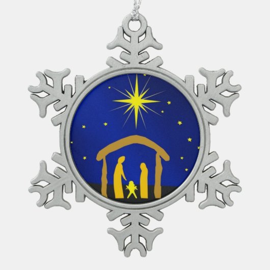 Ornement Flocon De Neige Noël Jésus dans un Manger Pewater Snowflake ornam (Devant)
