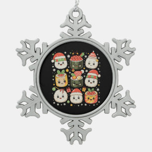 Ornement Flocon De Neige Noël Kawaii Sushi Père Noël Nourriture Japonaise X