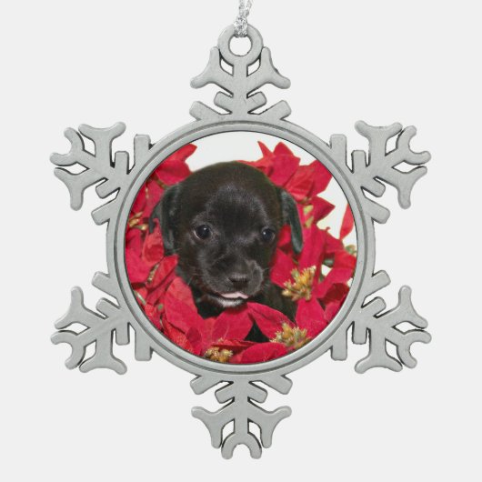Ornement Flocon De Neige Noël noir de chiot (Devant)