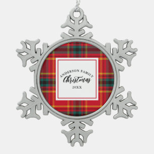 Ornement Flocon De Neige Noël Tartan Plaid Nom de famille Année