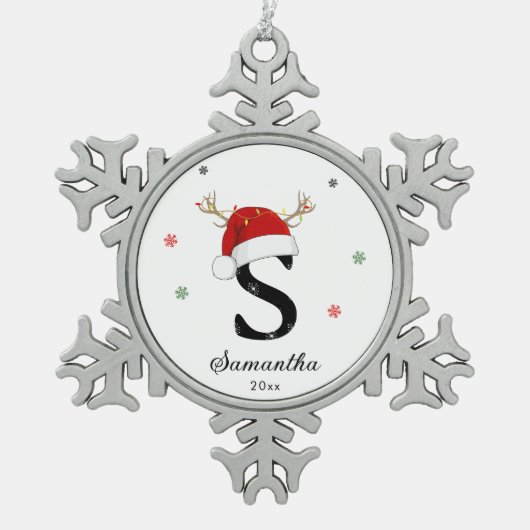 Ornement Flocon De Neige Nom de la lettre Santa Hat | Monogramme | Initiale (Devant)