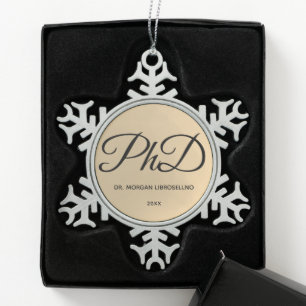 Ornement Flocon De Neige Nom d'or élégamment PhD Graduation Snowflake Pewte