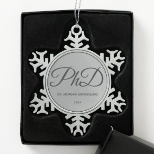 Ornement Flocon De Neige Nom élégamment argent PhD Graduation Snowflake P