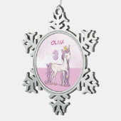 Ornement Flocon De Neige Nom personnalisé 3e anniversaire Cheval rose avec (Vue impression)