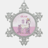 Ornement Flocon De Neige Nom personnalisé 3e anniversaire Cheval rose avec (Devant)