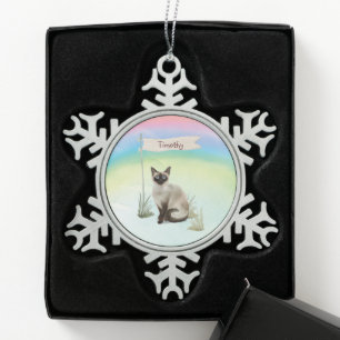 Ornement Flocon De Neige Nom personnalisé Siamese Chat Pet