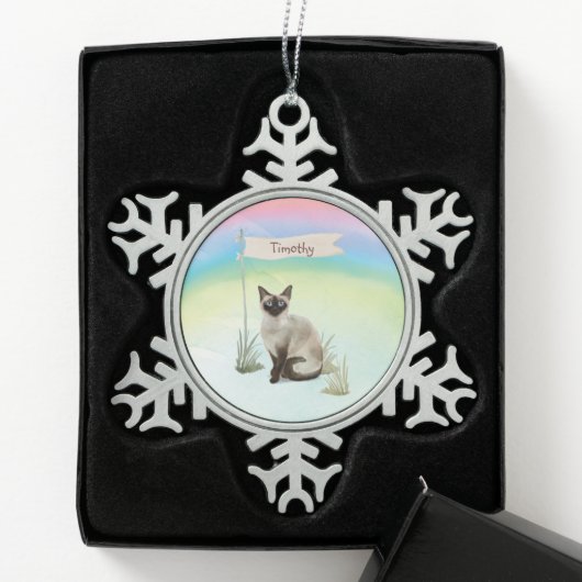 Ornement Flocon De Neige Nom personnalisé Siamese Chat Pet (Boîte)