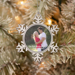 Ornement Flocon De Neige Notre première photo en couple de Noël