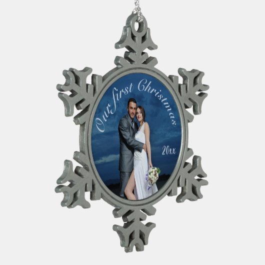 Ornement Flocon De Neige Notre première photo personnalisée de Noël (Gauche)