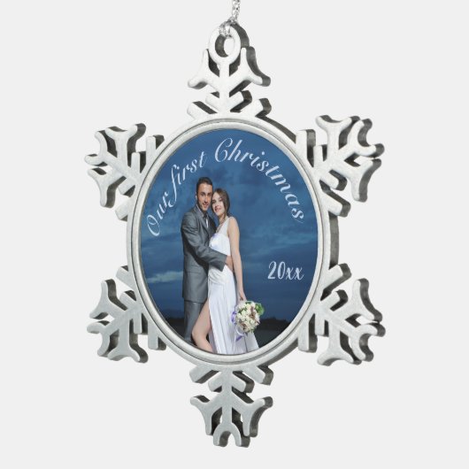 Ornement Flocon De Neige Notre première photo personnalisée de Noël (Vue impression)