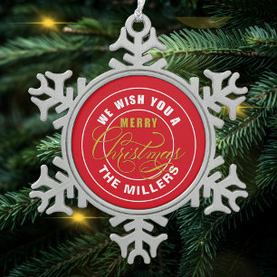 Ornement Flocon De Neige Nous vous souhaitons un joyeux Noël rouge