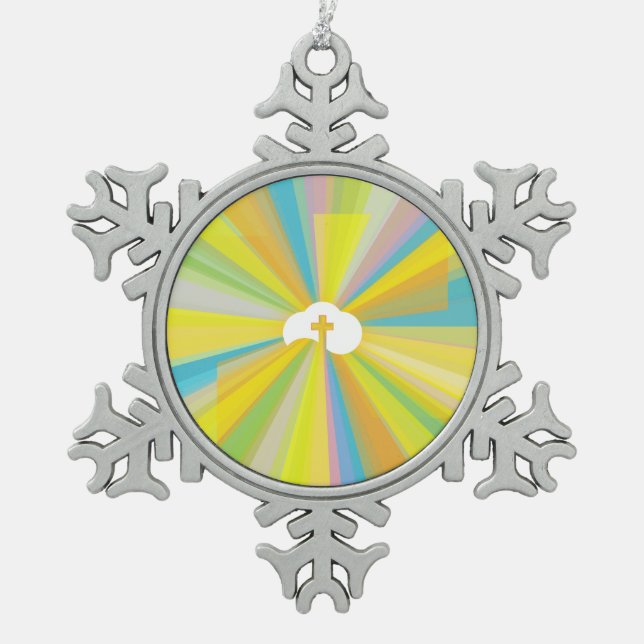 Ornement Flocon De Neige Nuage et croix avec rayons lumineux colorés (Devant)