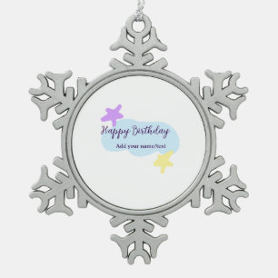 Ornement Flocon De Neige Nuages bleus pastel étoiles violet joyeux annivers