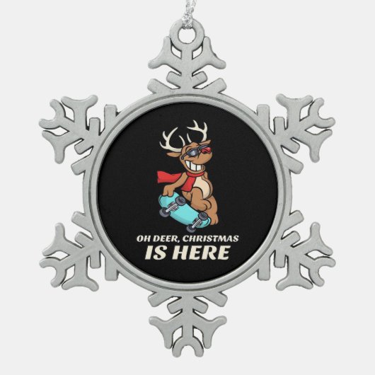 Ornement Flocon De Neige Oh Deer Christmas Is Here Skateboarding Deer Graph (Devant)