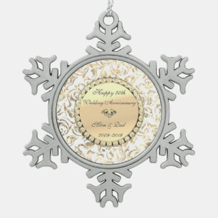 Ornement Flocon De Neige Or Diamants Floral 50e Anniversaire de Mariage
