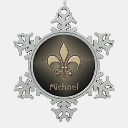 Ornement Flocon De Neige Or noir rayonnant Fleur de lis (Devant)