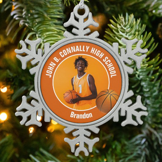Ornement Flocon De Neige Orange Basketball Player Photo Keepsake Gift