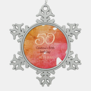 Ornement Flocon De Neige Orange rouge 50 anniversaire ajouter nom date p