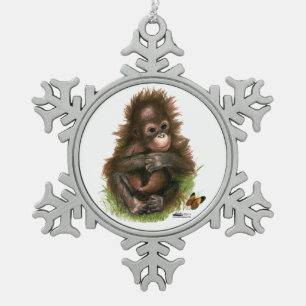 Ornement Flocon De Neige Orangutan Baby and Butterfly