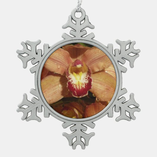 Ornement Flocon De Neige Orchidées de Pêche avec Raindrops Floral (Devant)