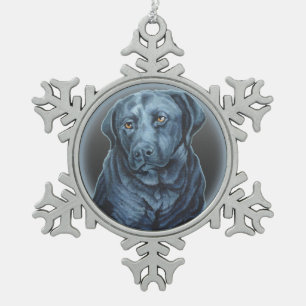 Ornement Flocon De Neige Ornement Black Lab Décor de vacances de chien bleu