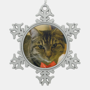 Ornement Flocon De Neige Ornement de chat et d'étain de ruban
