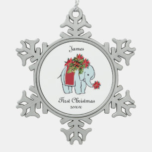 Ornement Flocon De Neige Ornement de Noël de bleu d'éléphant de bébé
