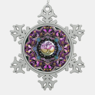 Ornement Flocon De Neige Ornement de Noël de mandala de lune de Yin-Yang O