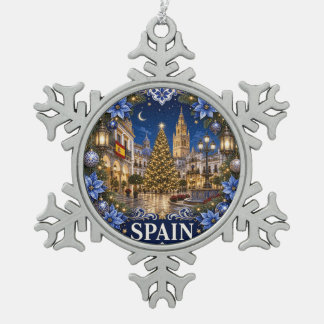 Ornement Flocon De Neige Ornement de Noël d'Espagne | Scène de ville des Fê