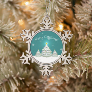 Ornement Flocon De Neige Ornement de Noël turquoise de neige