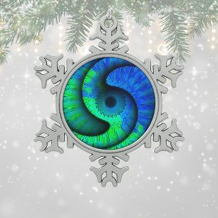 Ornement Flocon De Neige Ornement de snowflake de Boho Blue et Green Swirl