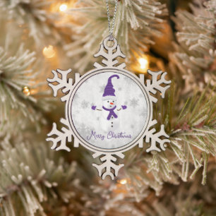 Ornement Flocon De Neige Ornement de vacances pourpre mignon Snowman
